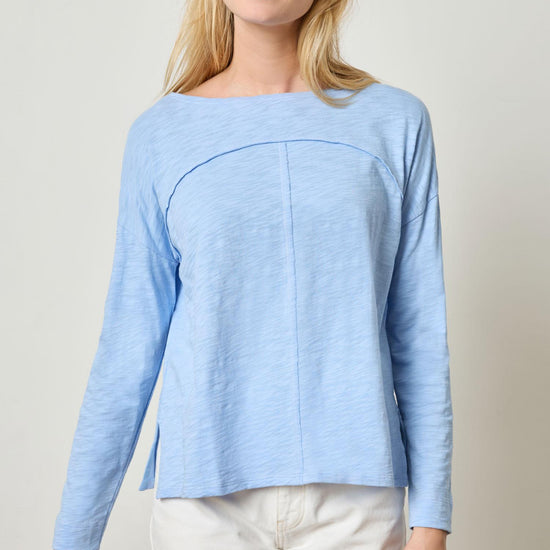 Drop Shoulder Seamed Boatneck Womens Top Cornflower A1