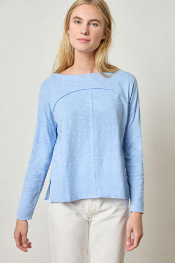 Drop Shoulder Seamed Boatneck Womens Top Cornflower A1