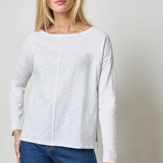 Drop Shoulder Seamed Boatneck Womens Top White A1