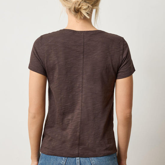 Short Sleeve Back Seam Crewneck Womens Top Espresso A2