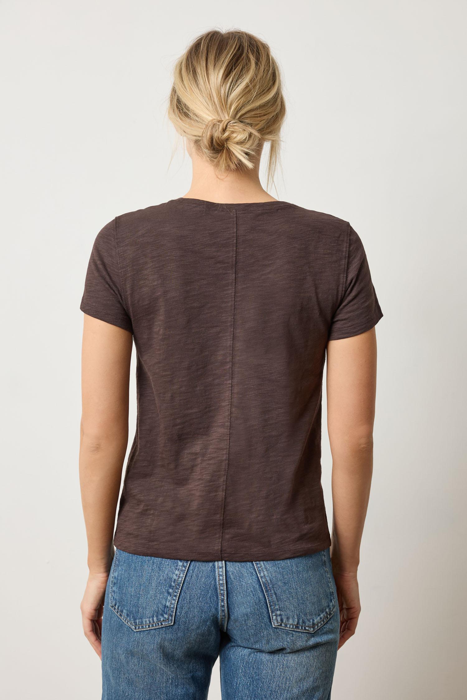 Short Sleeve Back Seam Crewneck Womens Top Espresso A2