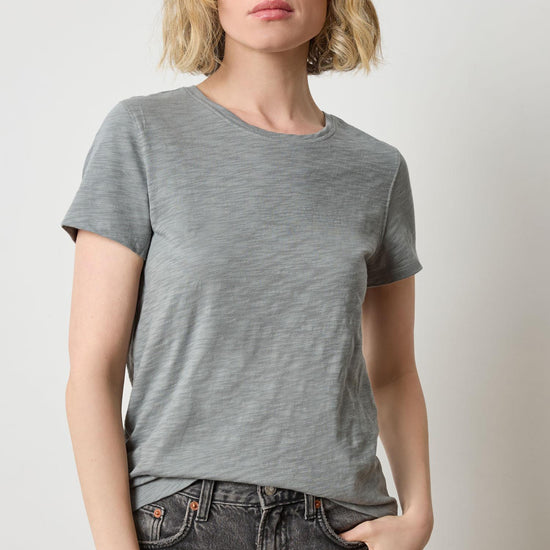 Short Sleeve Back Seam Crewneck Womens Top Gravel A1