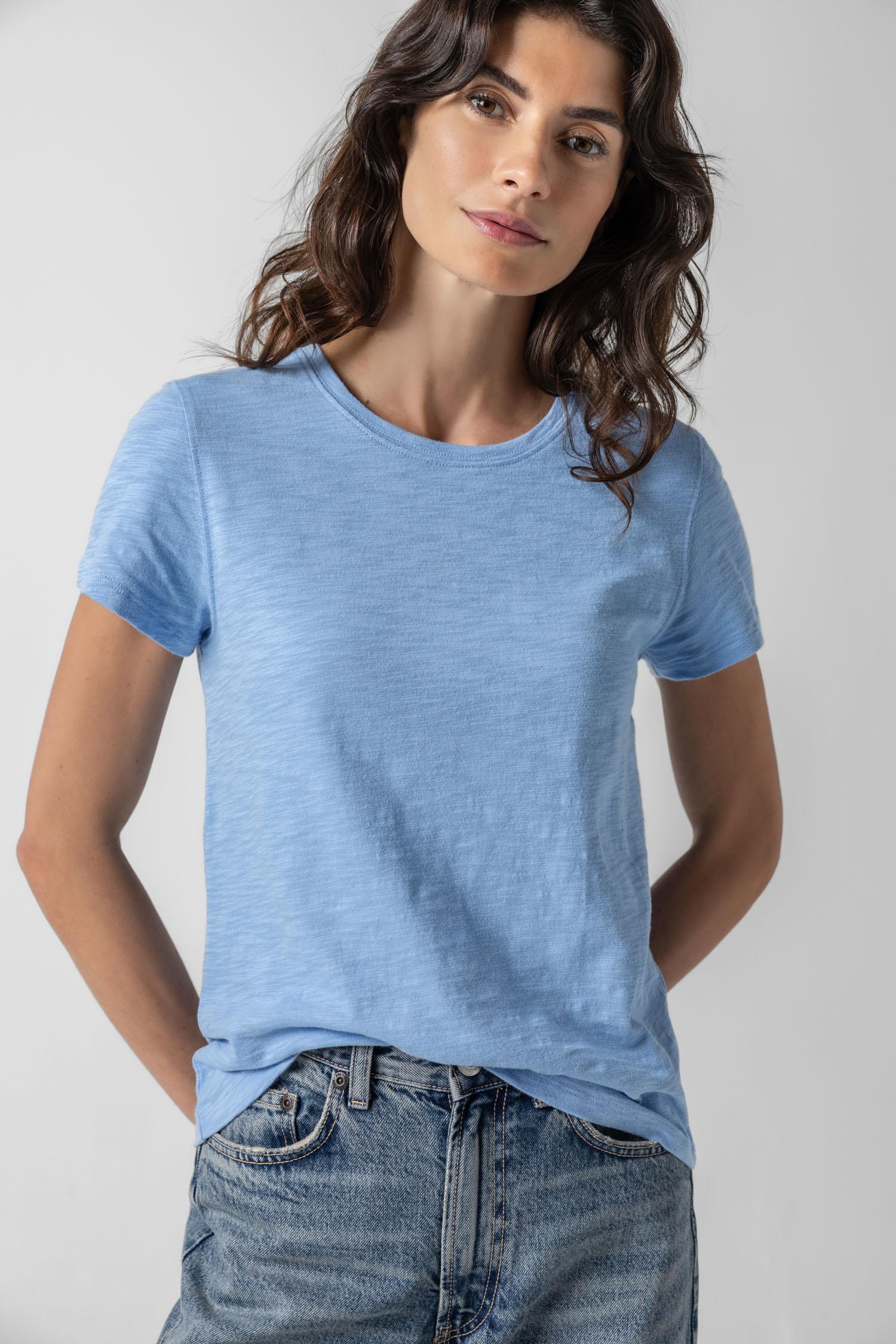 Short Sleeve Back Seam Crewneck Womens Top Malibu A1