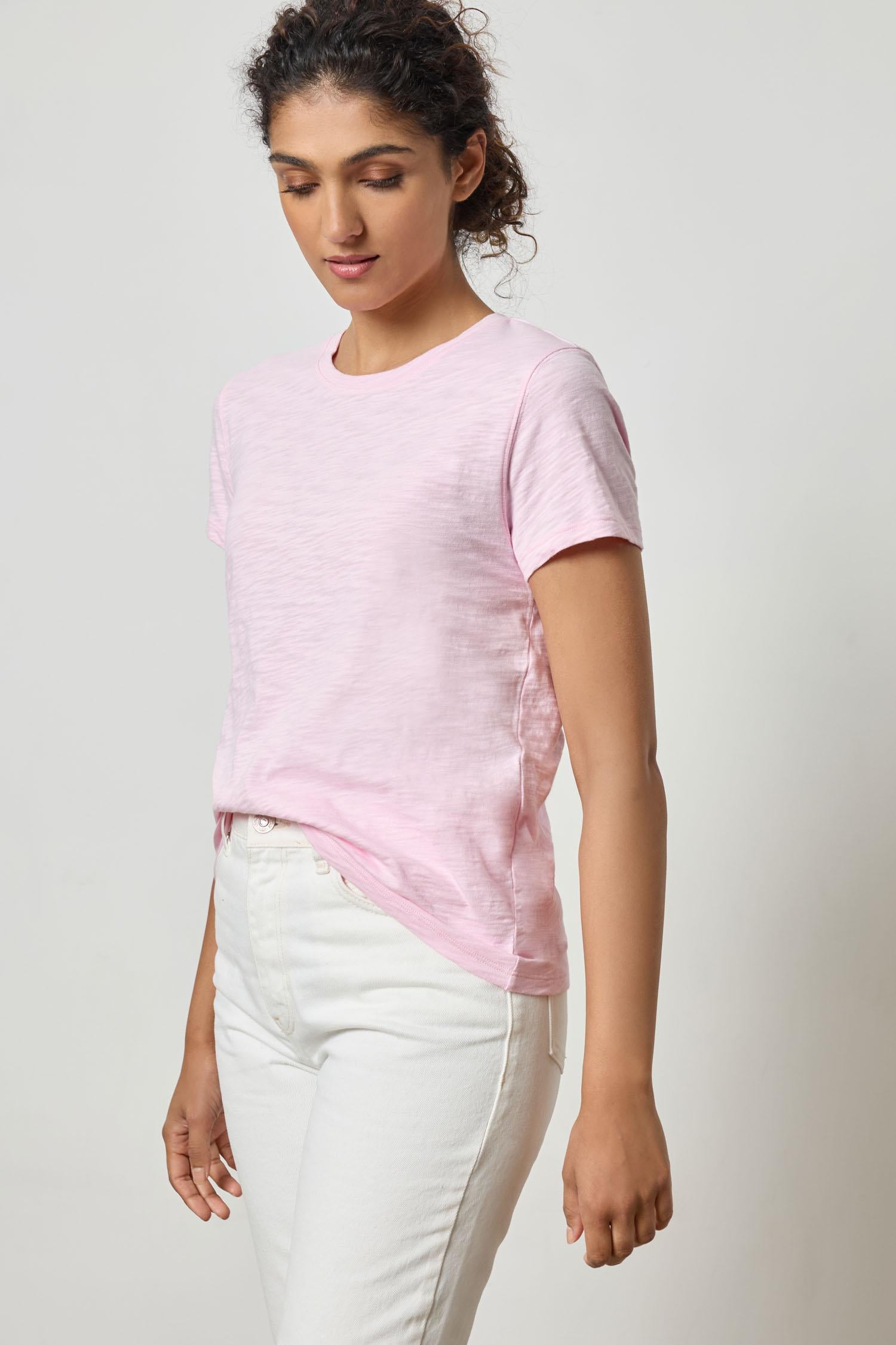 Short Sleeve Back Seam Crewneck Womens Top Peony A1