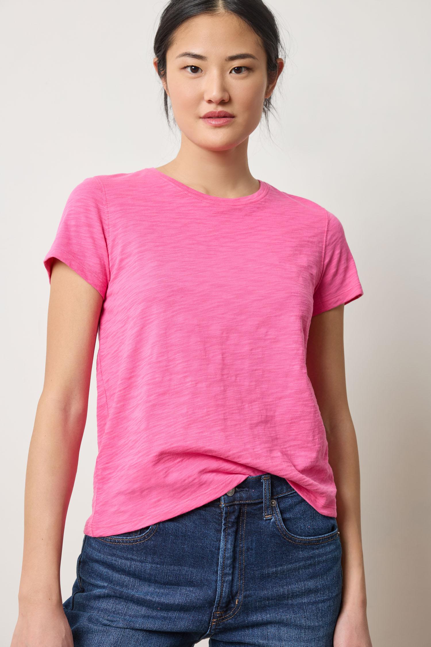 Short Sleeve Back Seam Crewneck Womens Top Rosebud A1