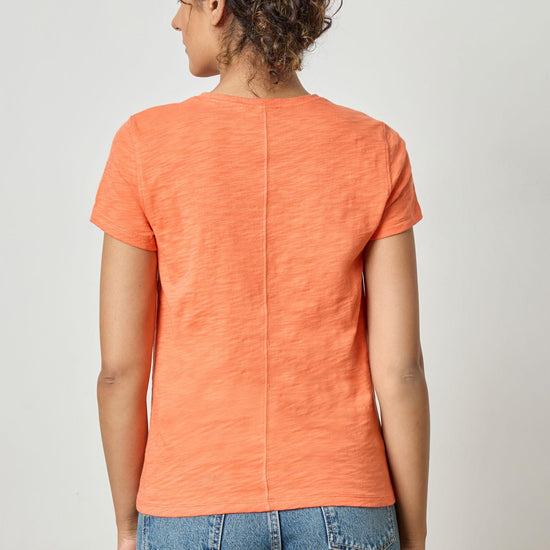 Short Sleeve Back Seam Crewneck Womens Top Tangerine A2