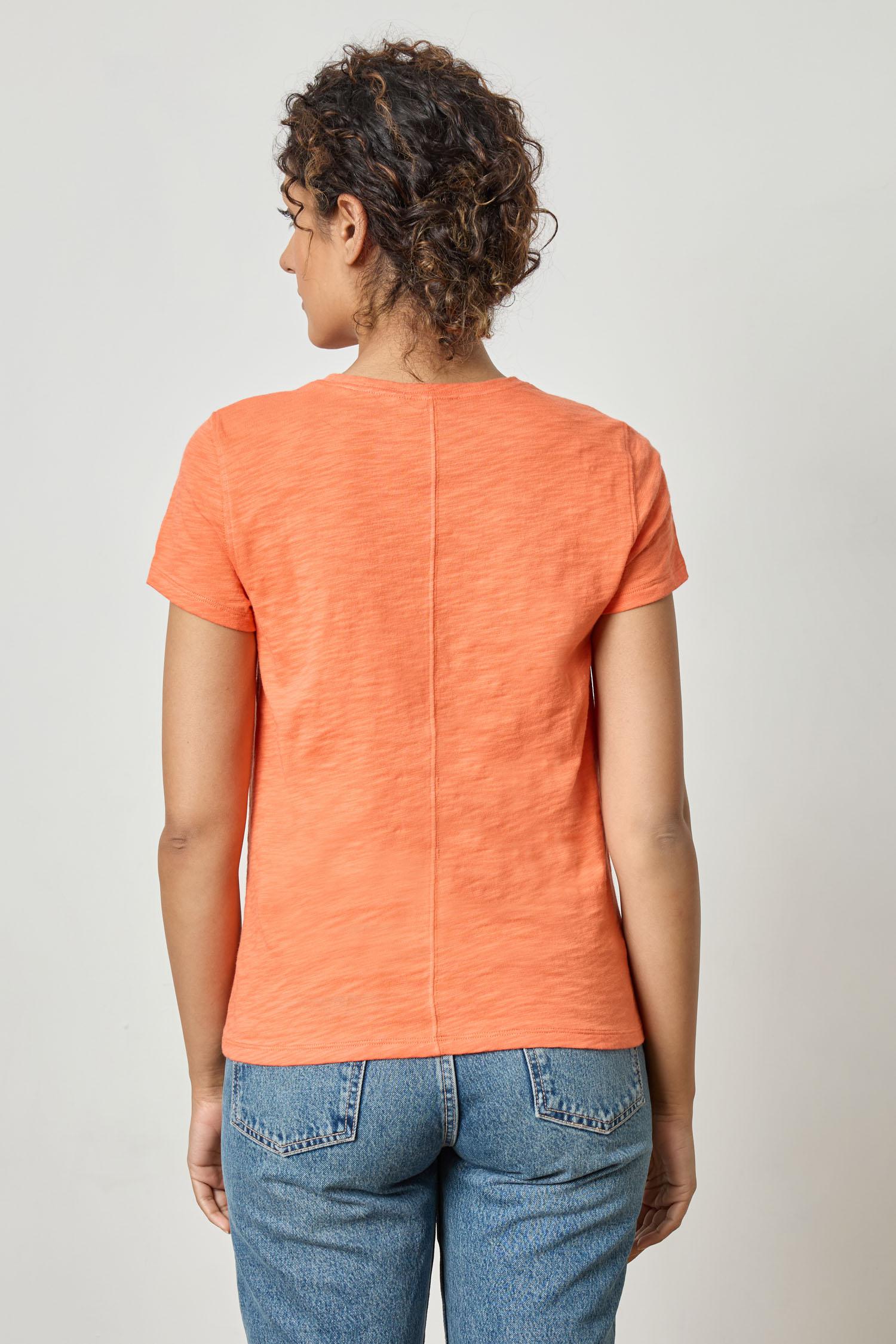 Short Sleeve Back Seam Crewneck Womens Top Tangerine A2