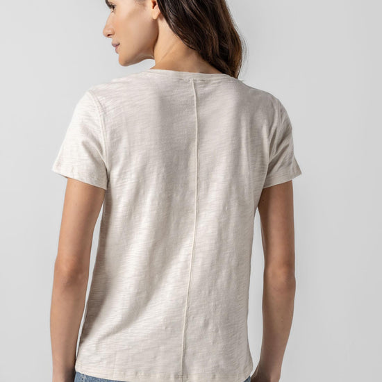 Short Sleeve Back Seam V-Neck Womens Top Canvas A2