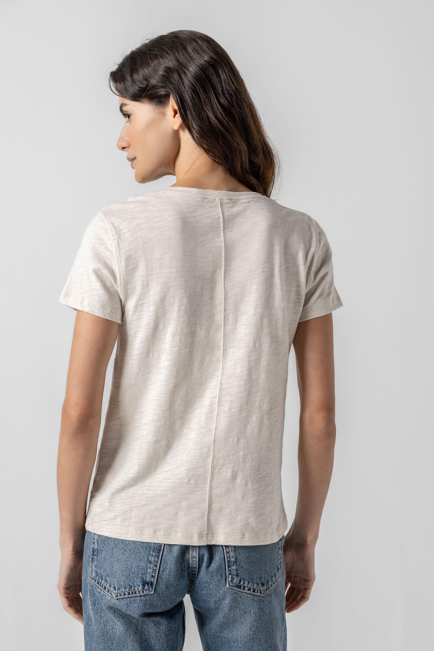 Short Sleeve Back Seam V-Neck Womens Top Canvas A2