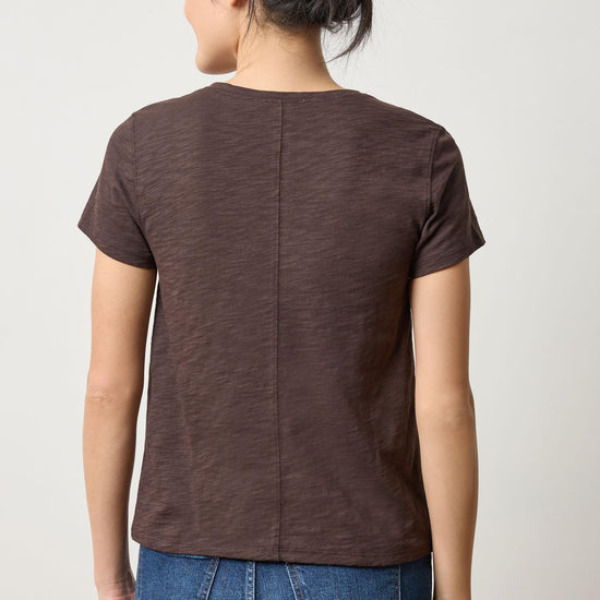 Short Sleeve Back Seam V-Neck Womens Top Espresso A2