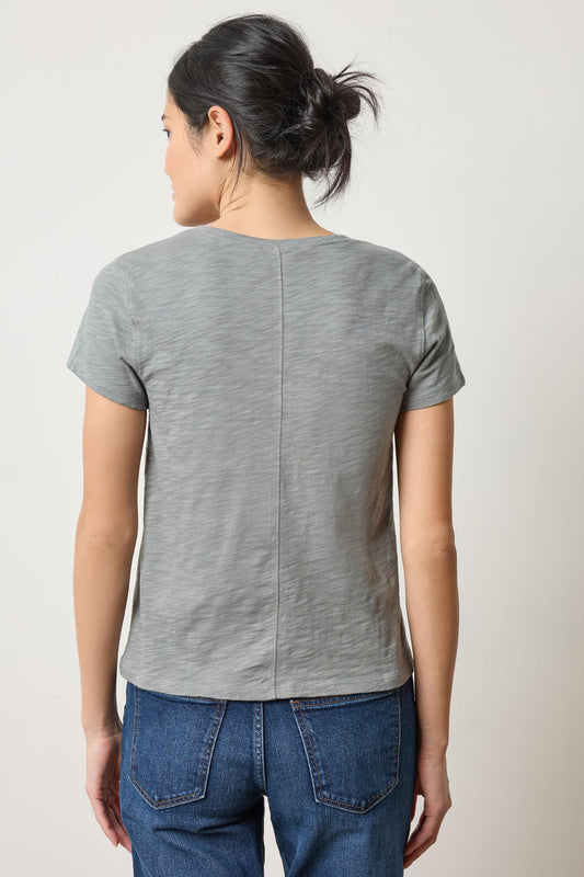 Short Sleeve Back Seam V-Neck in color Gravel Image A2