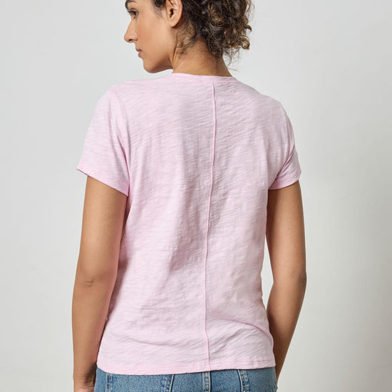 Short Sleeve Back Seam V-Neck Womens Top Peony A2