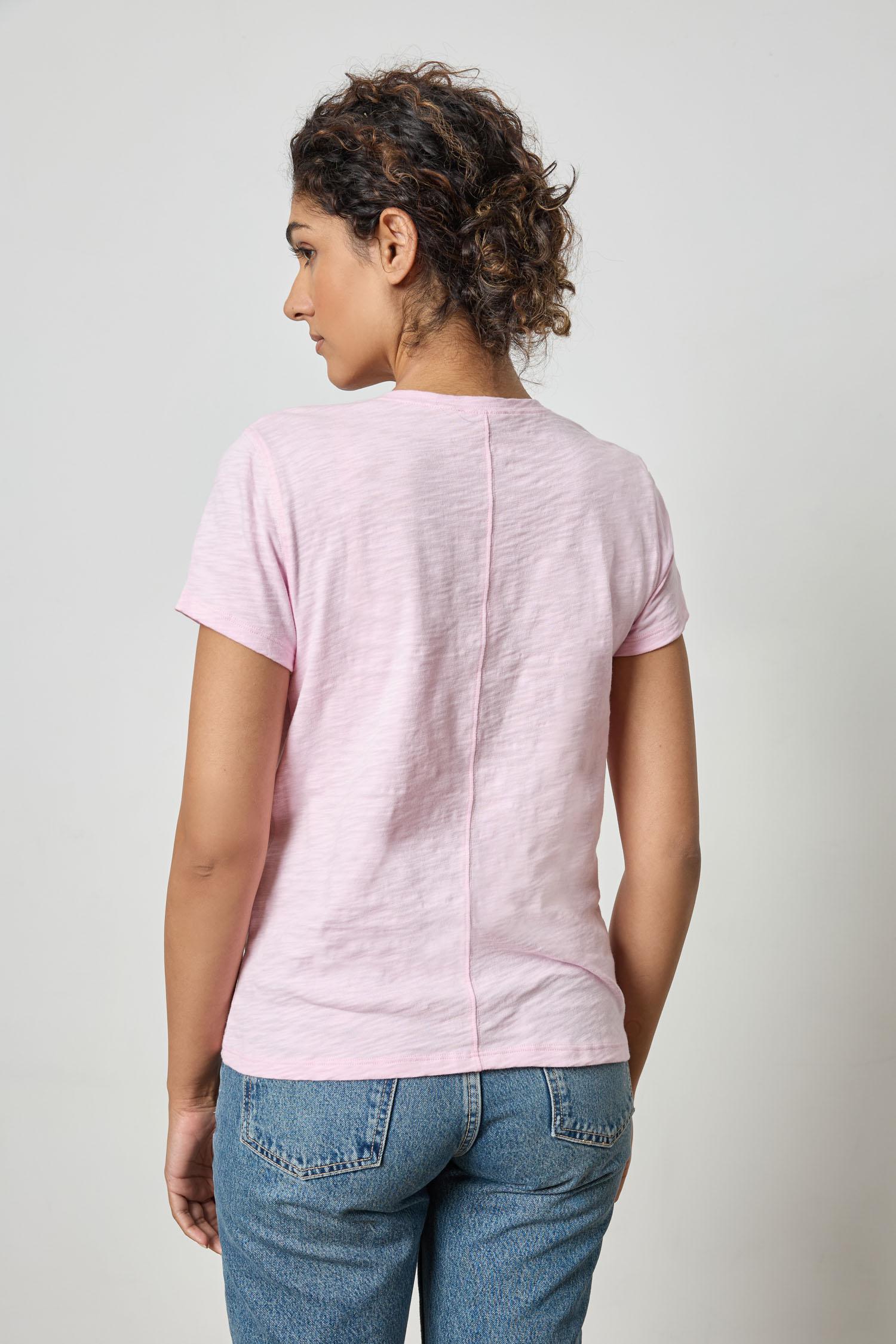 Short Sleeve Back Seam V-Neck Womens Top Peony A2