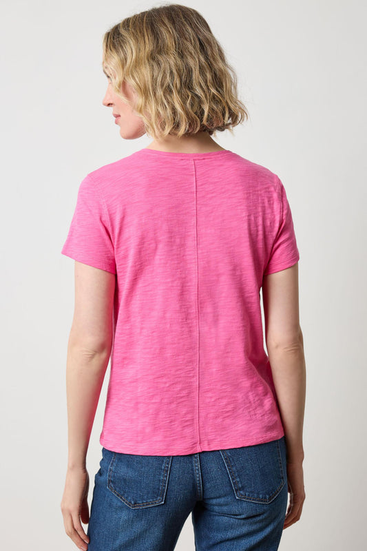 Short Sleeve Back Seam V-Neck in color Rosebud Image A2