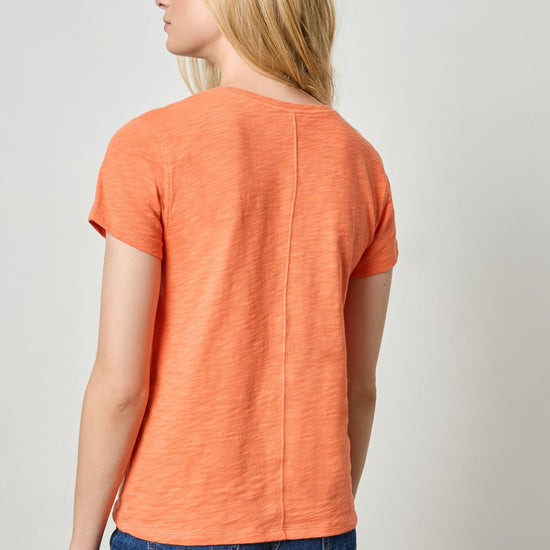 Short Sleeve Back Seam V-Neck Womens Top Tangerine A2