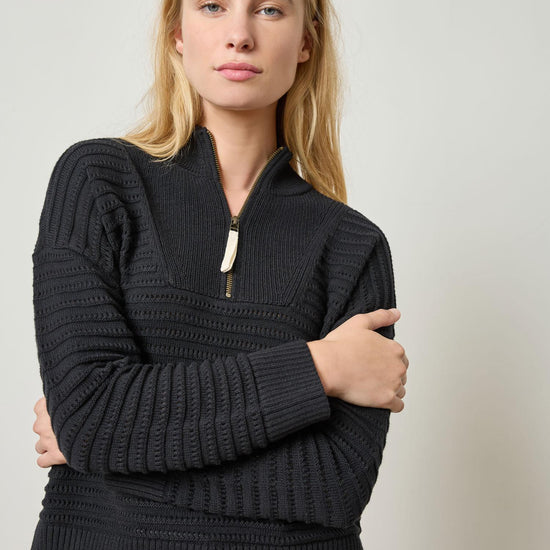 Pointelle Half Zip Sweater Womens Sweater Black A2