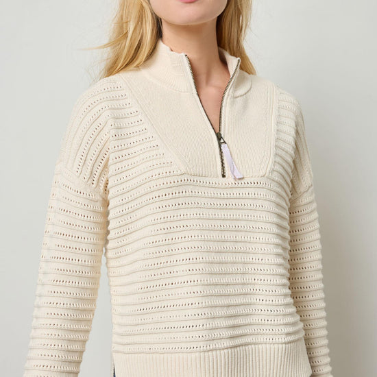 Pointelle Half Zip Sweater Womens Sweater Ivory A1