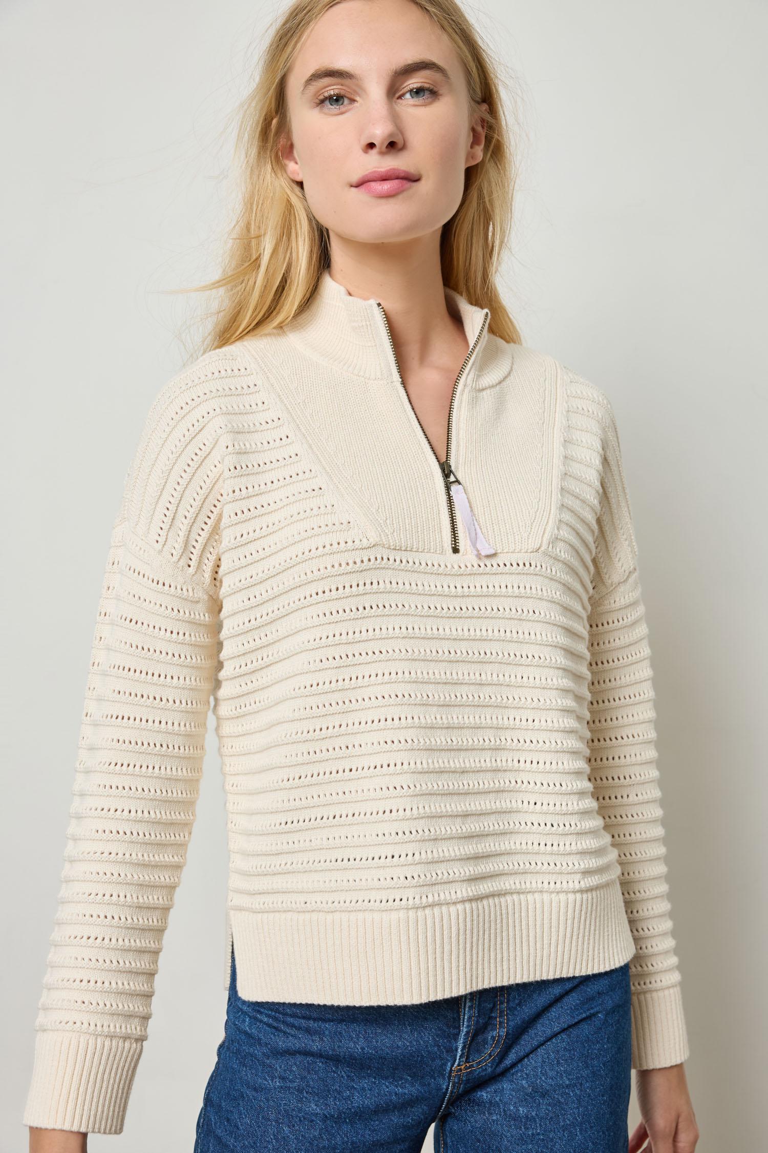 Pointelle Half Zip Sweater Womens Sweater Ivory A1