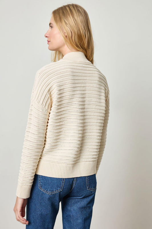 Pointelle Half Zip Sweater Womens Sweater Ivory A2