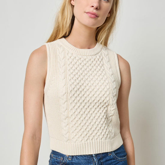 Cropped Cable Tank Sweater Womens Sweater Ivory A1