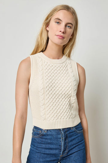 Cropped Cable Tank Sweater Womens Sweater Ivory A1