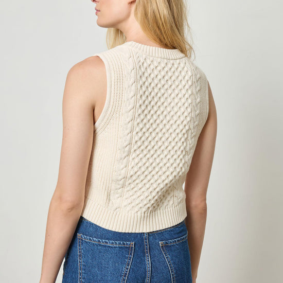 Cropped Cable Tank Sweater Womens Sweater Ivory A2