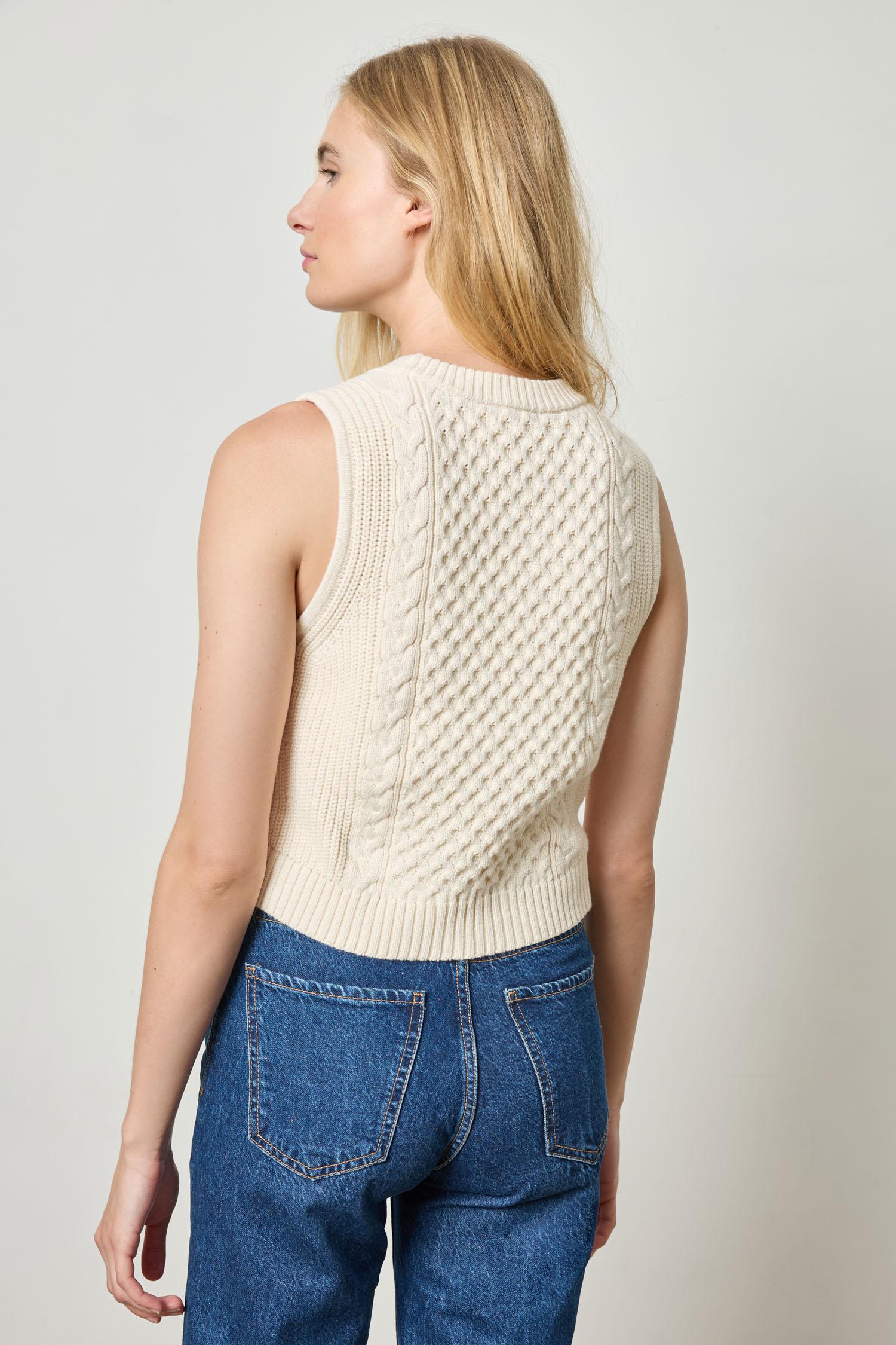 Cropped Cable Tank Sweater Womens Sweater Ivory A2