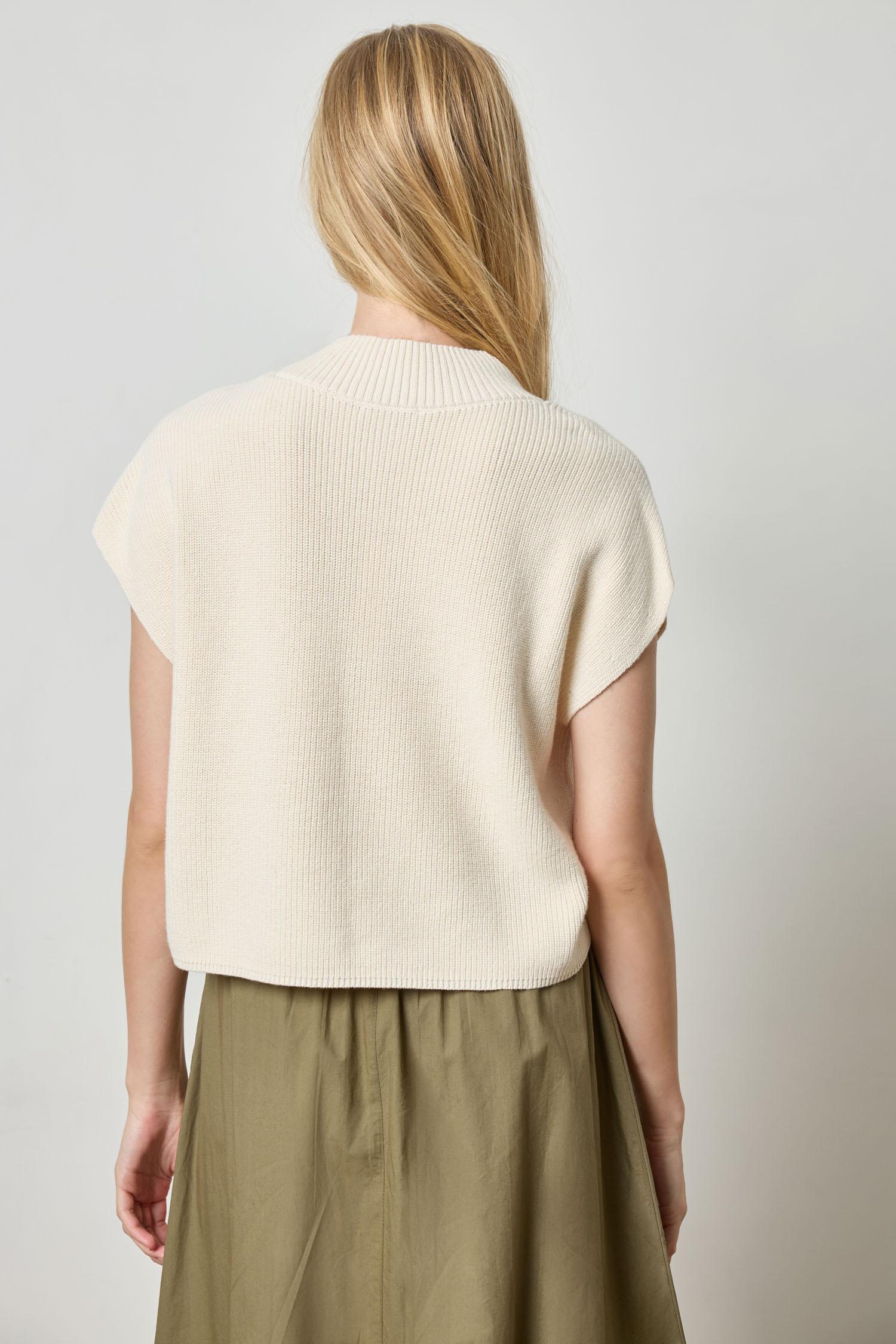 Wide Trim V-Neck Sweater Womens Sweater Ivory A3