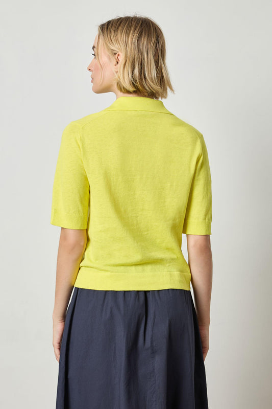 Elbow Sleeve Polo Sweater in color Lemon Image A2