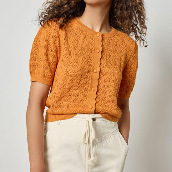 Pointelle Cardigan Womens Sweater Marigold A1