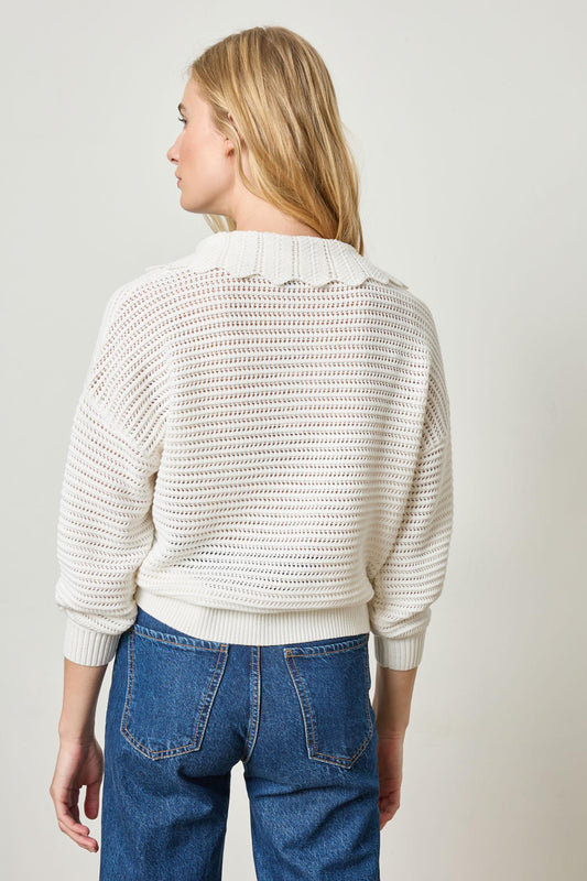 Scalloped Collar Sweater in color White Image A2