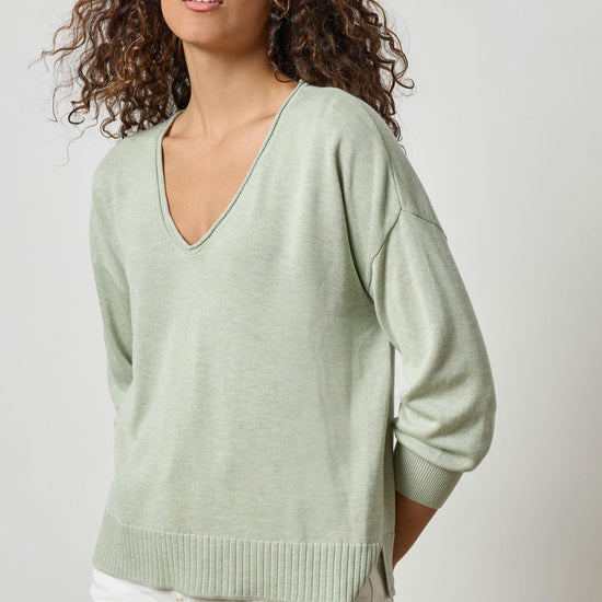 3/4 Sleeve Drop Shoulder Sweater Womens Sweater Peapod A1