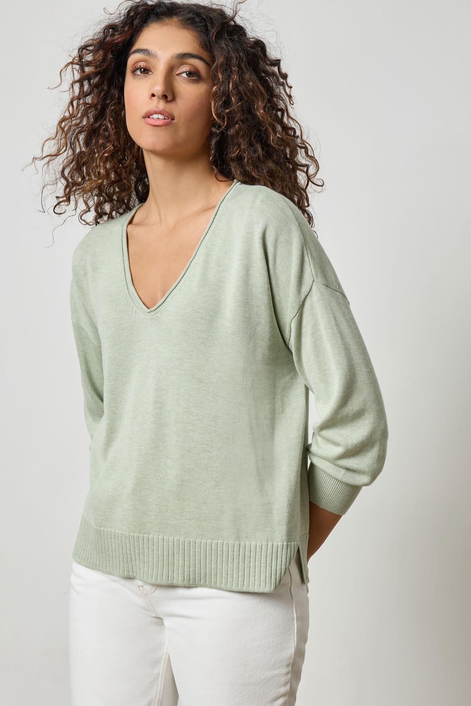 3/4 Sleeve Drop Shoulder Sweater Womens Sweater Peapod A1