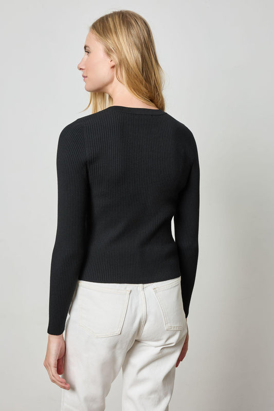 Cropped Ribbed Cardigan Womens Sweater Black A2