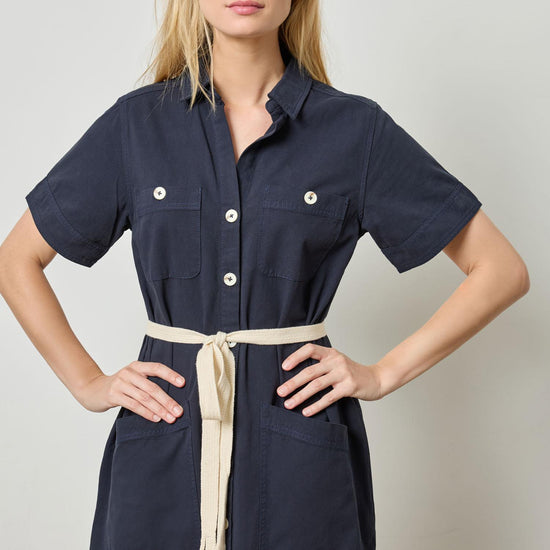 Short Sleeve Maxi Shirt Dress Womens Dress Navy A1