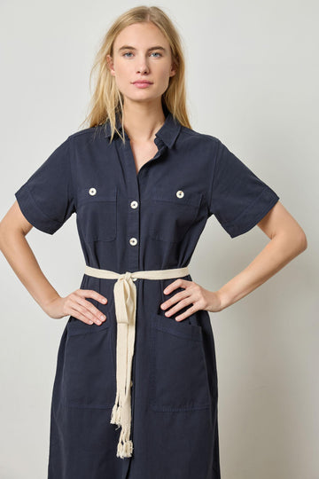 Short Sleeve Maxi Shirt Dress Womens Dress Navy A1