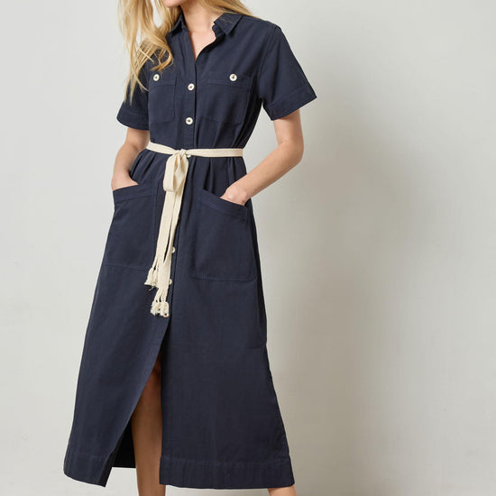 Short Sleeve Maxi Shirt Dress Womens Dress Navy A2