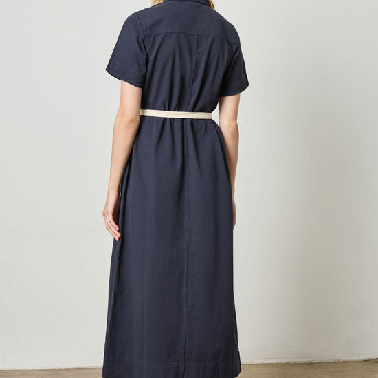 Short Sleeve Maxi Shirt Dress Womens Dress Navy A3