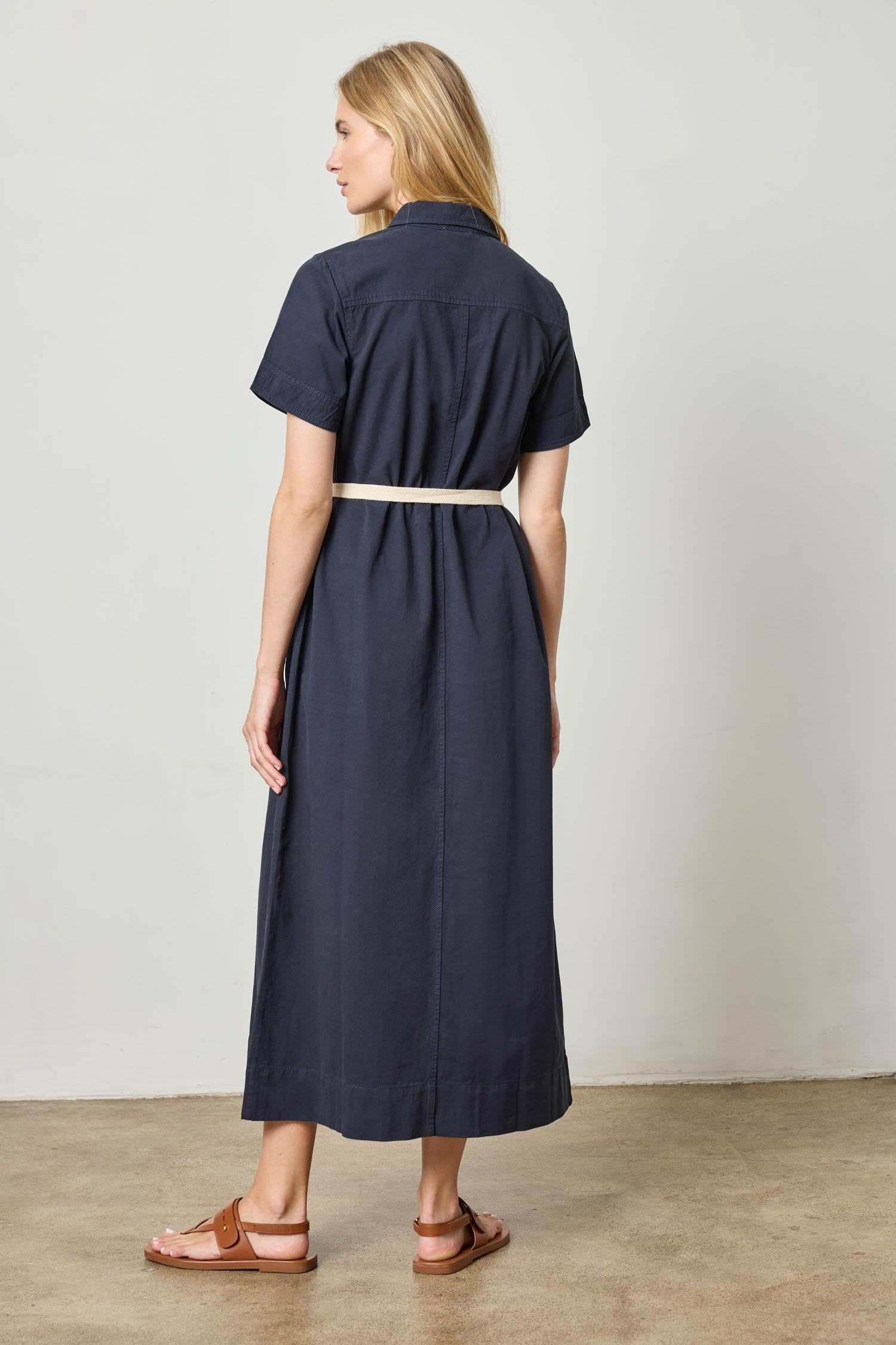 Short Sleeve Maxi Shirt Dress Womens Dress Navy A3