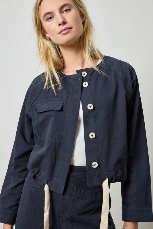 Drawstring Waist Jacket Womens Jacket Navy A1