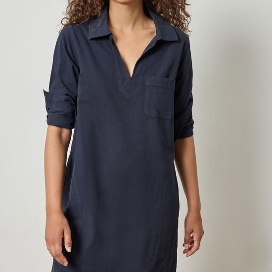 Split Neck Collared Dress Womens Dress Navy A2