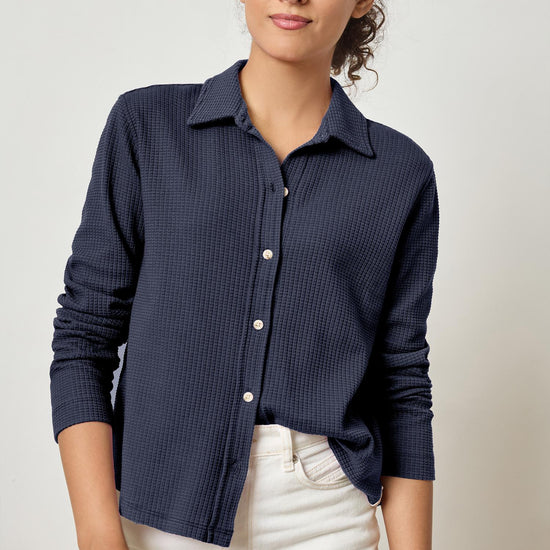 Collared Button Down Womens Top Navy A1