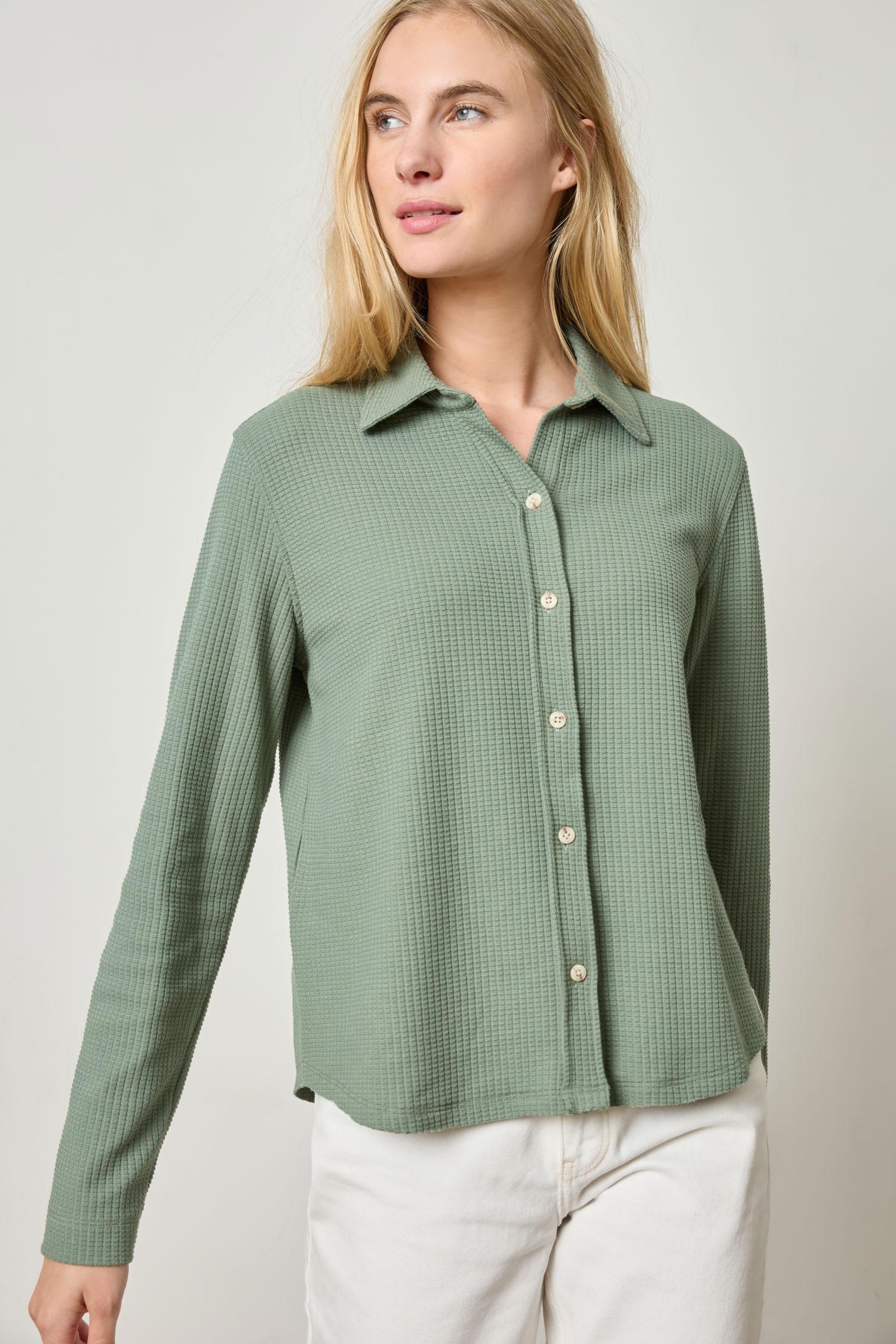 Collared Button Down Womens Top Seagrass A1