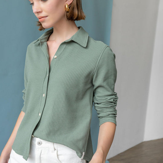 Collared Button Down Womens Top Seagrass C1