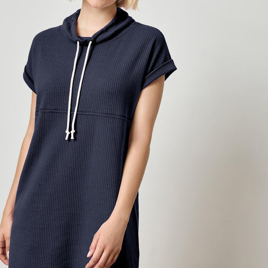 Roll Sleeve Seamed Dress Womens Dress Navy A1