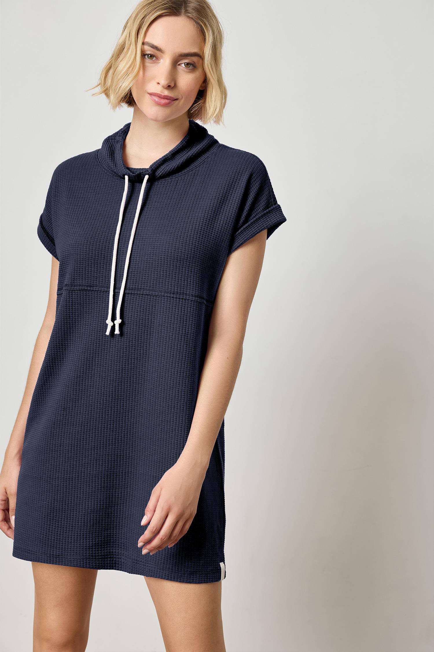 Roll Sleeve Seamed Dress Womens Dress Navy A1