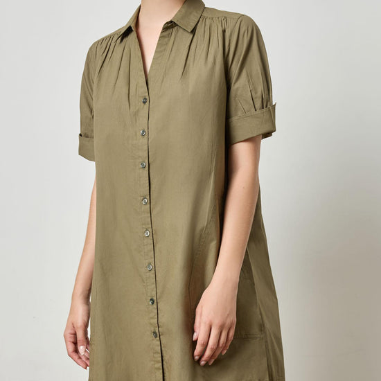 Shirred Sleeve Shirt Dress Womens Dress Kelp A2