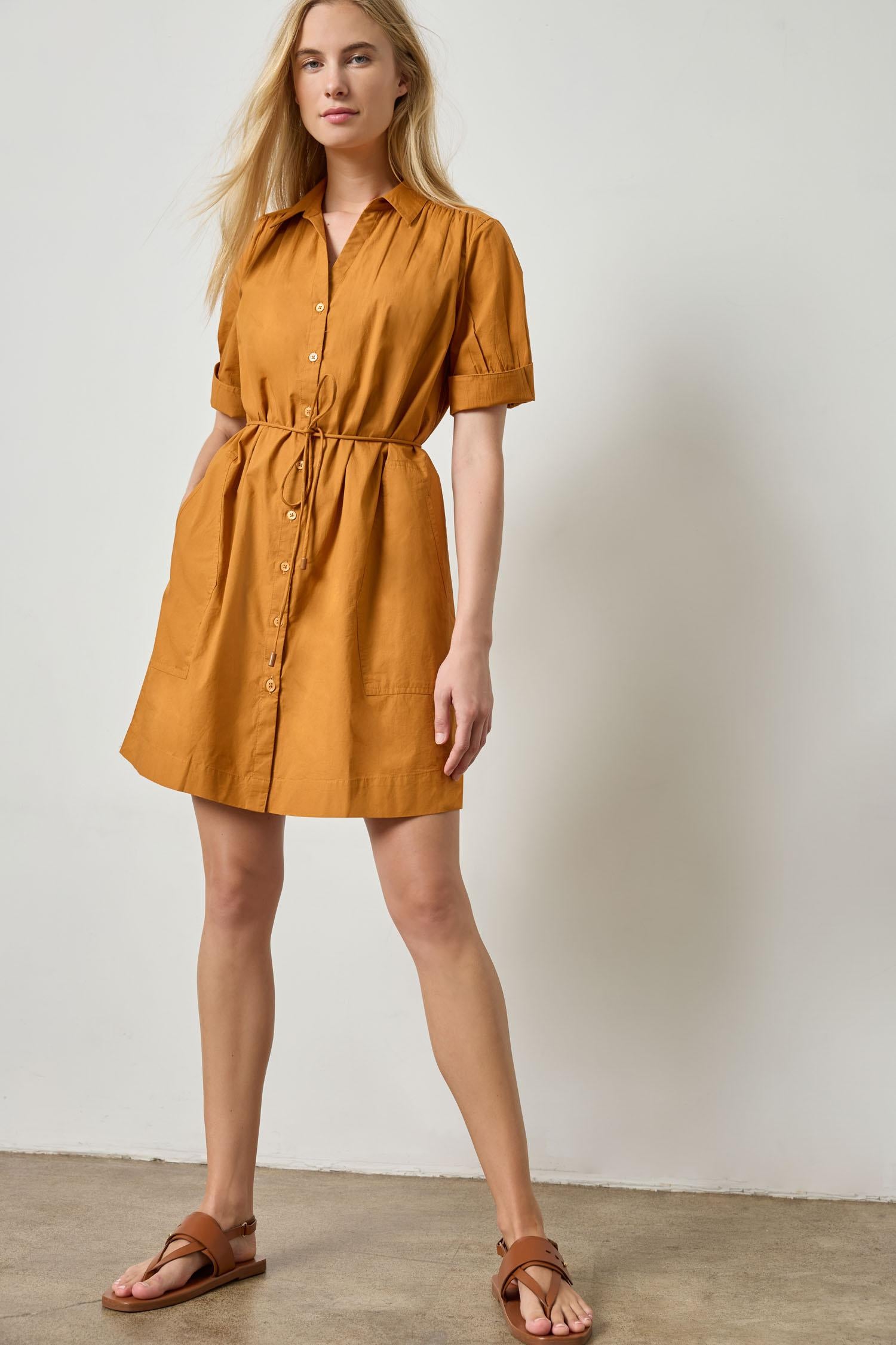 Shirred Sleeve Shirt Dress Womens Dress Marmalade A1