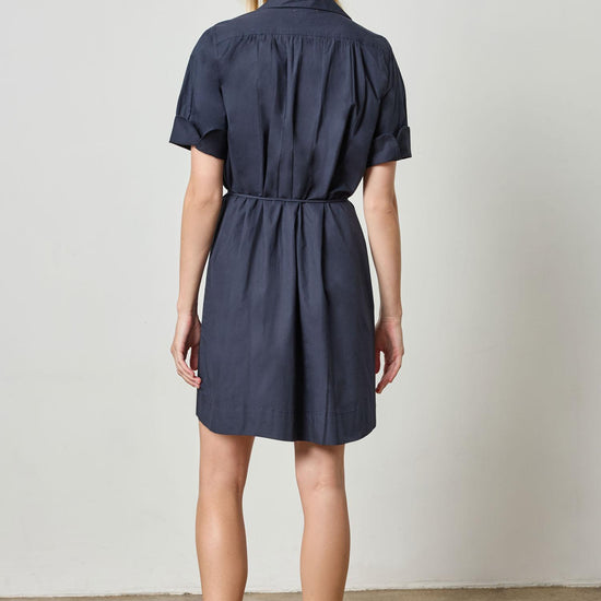 Shirred Sleeve Shirt Dress Womens Dress Navy A2