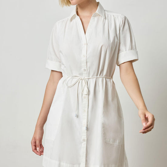 Shirred Sleeve Shirt Dress Womens Dress White A1